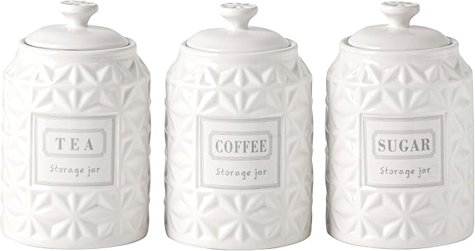 Large Azure Starfield Ceramic Canisters Sets For The Kitchen For Countertop Set of 3 Airtight Canisters For Ground Coffee Sugar Storage Jars With Lids Containers for household or kitchen use