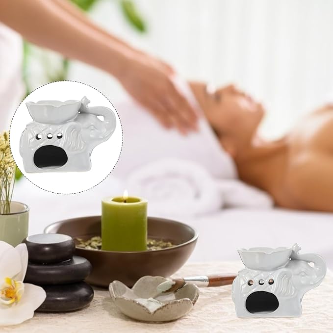 Healifty Wax Melt Warmer Ceramic Elephant Essential Oil Burner Aroma Burner Tealight Candle Holder for Yoga Spa Home Bedroom Decor (White)