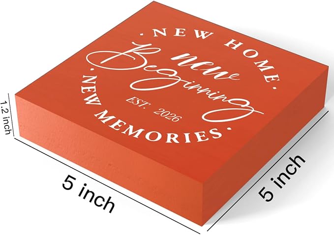 MUBIAO Rustic 2026 New Home Housewarming Gifts Ideasfor Women Men Friend Home Desk Shelf Decor - 5.1 x 5.1 Inches New Memories Decor Accessories - Orange