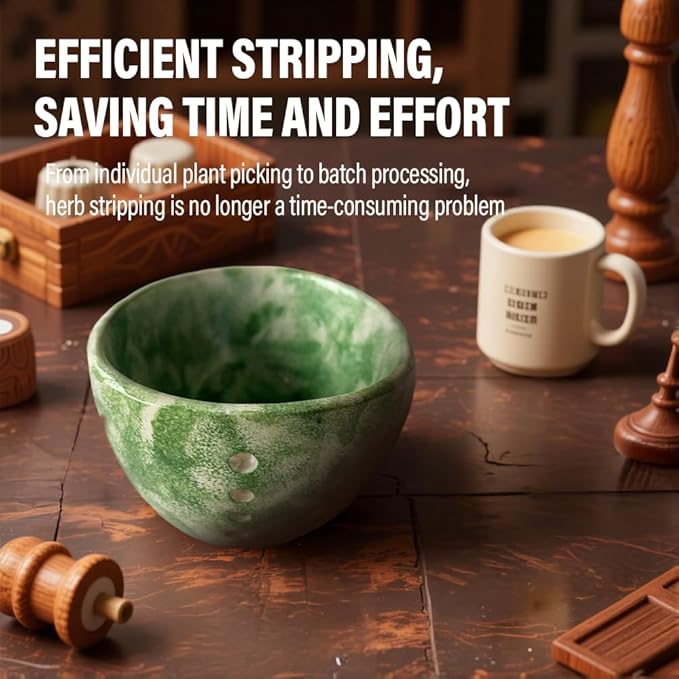 Pottery Herb Stripper Bowl, Handmade Ceramic Herb Peeling Cup with Different Round Hole Sizes for Efficient Leaf Removal, Ideal for Parsley, Cilantro, Rosemary & Cooking Salads (B)