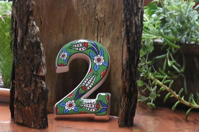 Large Ceramic Housewarming Sign Ceramic Address Plaque House Numbers Sign Door Personalized Coloured Decorative Hand Decoratede Housewarming Gifts Tulip Design 12 * 9 cm (Green, 2)