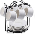 YHOSSEUN Espresso Cups Set with Saucers and Metal Stand Coffee Cup Set of 6 4 oz Cappuccino Cups Teacup for Tea Party - White