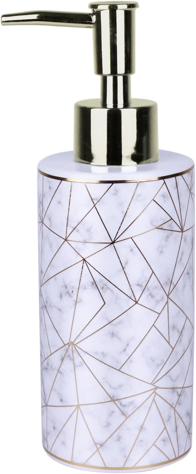 Bathroom Soap Dispenser Ceramic with Marble Pattern & Gold Thread Decoration - Refillable Liquid Soap Bottle for Bathroom, Dish Soap Dispenser for Kitchen (10oz, White)