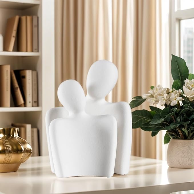 BUTILIVEEN Couple Sculptures Boho Decor, Aesthetic Statues for Coffee Table, Nightstand and Shelf, Minimalist Ceramic Art, Large, White
