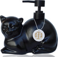 Black Liquid Soap Dispenser, Ceramic Cat, Refillable Wash Liquid Soap Hand Soap for Bathroom Kitchen