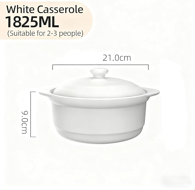Ceramic Pot with Lid, Heat-Resistant Clay Pot for Cooking, Korean Stone Pot for Soup, Bibimbap, and Stew, 1.9 Quart,1.8L,White