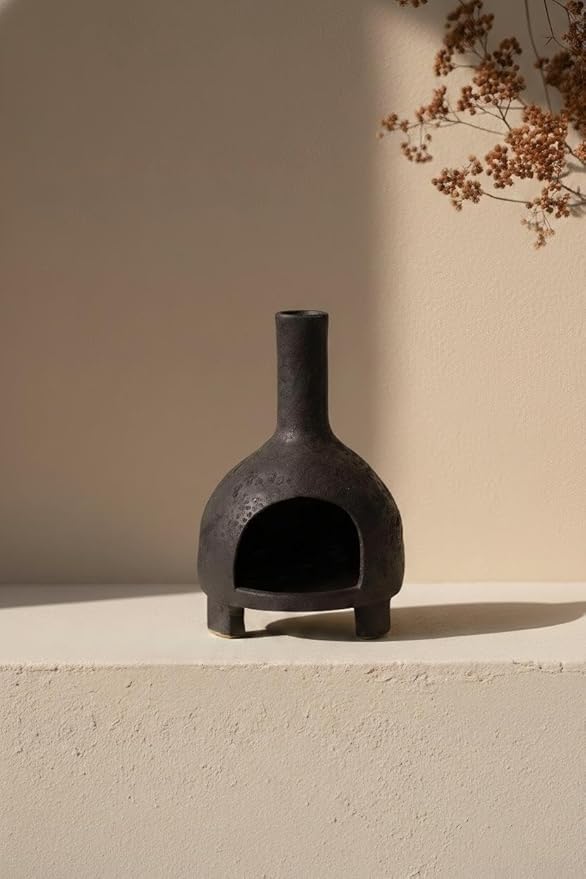 Sculptural Ceramic Incense Holder & Burner, Handmade Textured Clay with Black Glaze, for Sage & Palo Santo, Rustic Natural Centerpiece for Yoga & Meditation