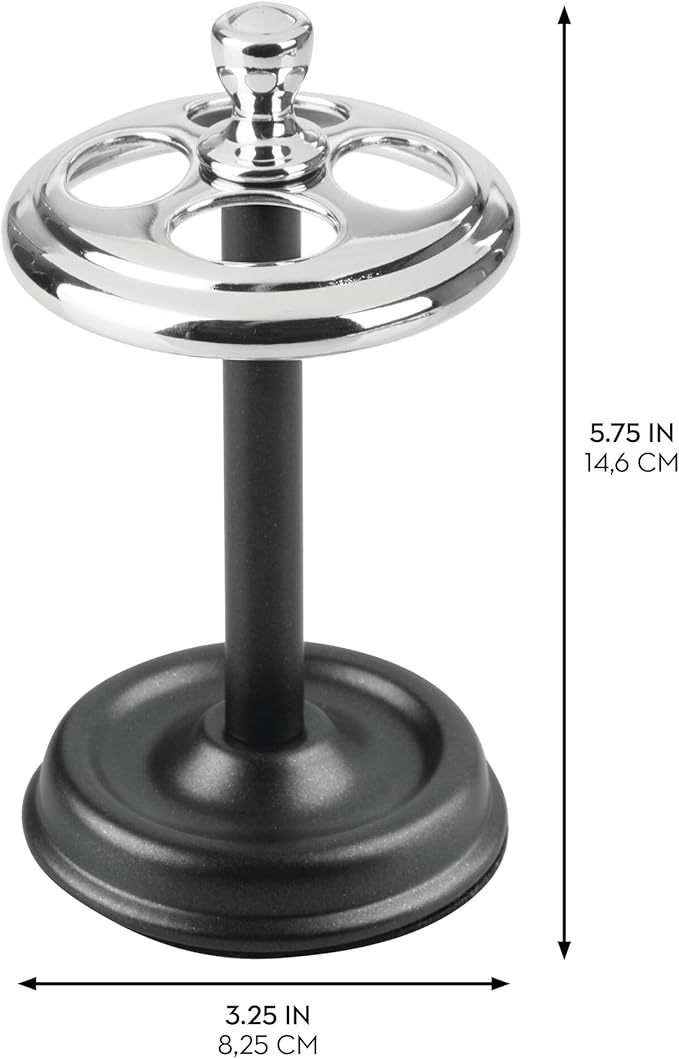 iDesign Toothbrush Holder with 4 Divided Sections for Bathroom or Vanity - Black/Chrome