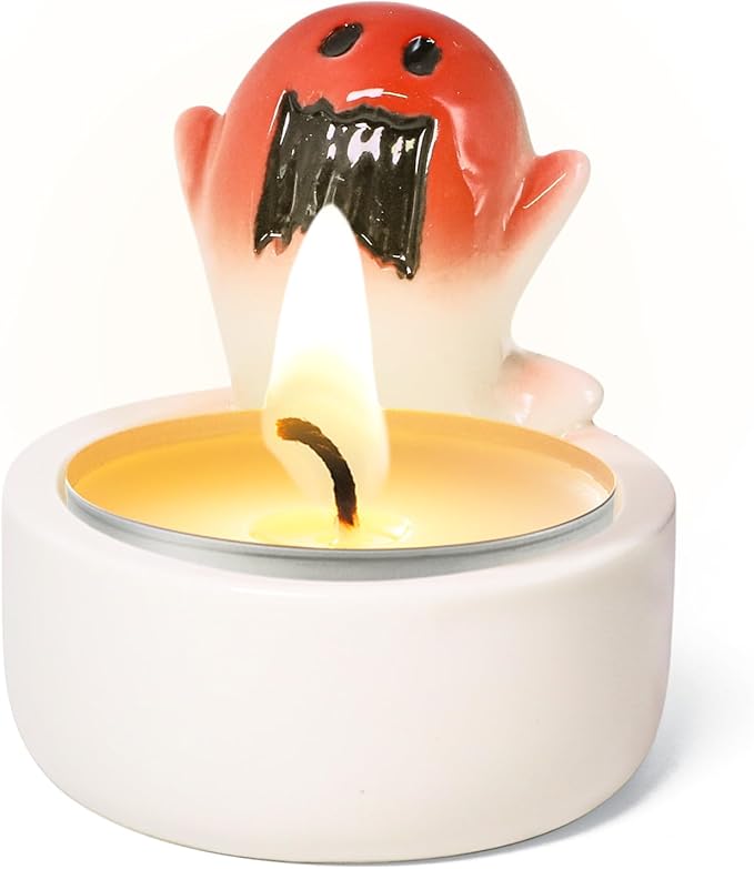 Halloween Ghost Ceramic Candle Holder Scary Ghost Decorative Candle Holder Halloween Cute Tealight Candlestick for Party Table Centerpiece Home Office Desk Decorations Gifts