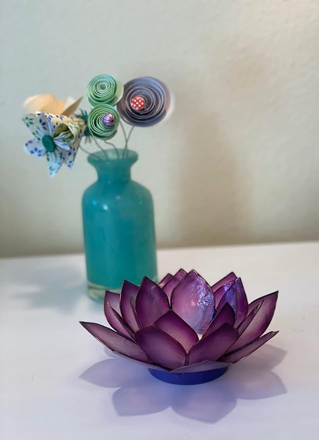 Om Gallery Capiz Shell Lotus Flower Decor Tealight Candle Holder for Serene Ambiance - Handmade Decorative Candle Holders for Meditation, Yoga, and Relaxation, Passion