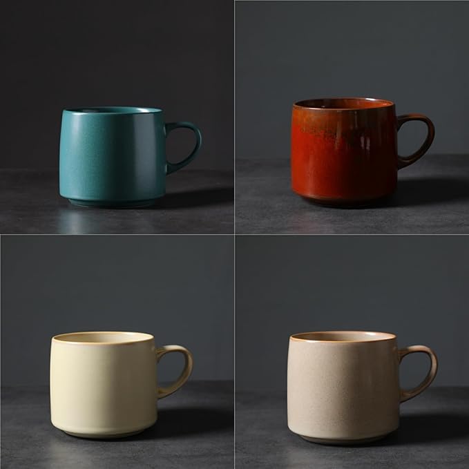 12oz Rustic Minimalist Handmade Ceramic Pottery Coffee Mug Set of 4, Lead-Free Glaze Tea Mug, Sturdy Tea cup, Handmade stoneware mugs for Tea Latte Milk for office and home