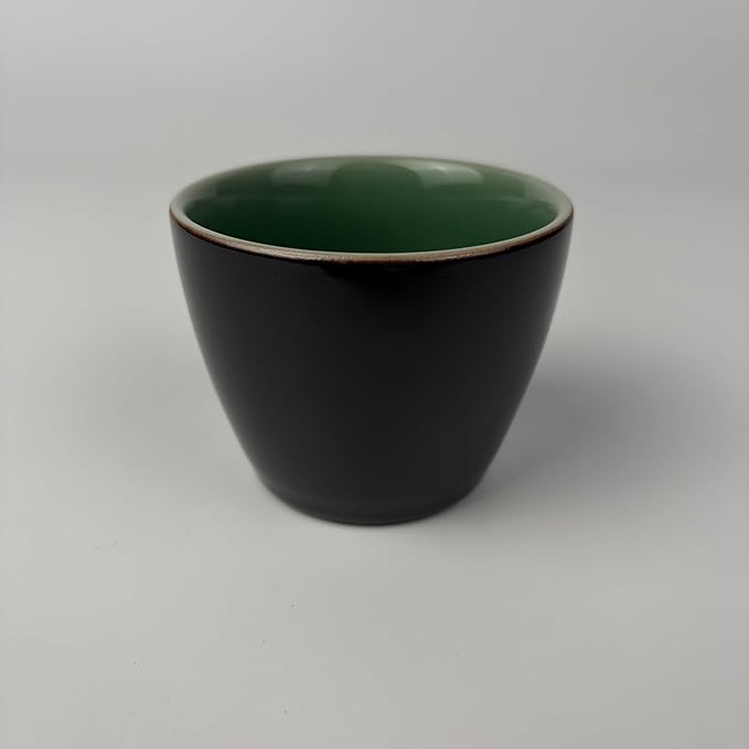 Ceramic Tea Cup, Black Exterior with Green Interior, Glossy Glaze Finish, Handleless Design, for Tea and Coffee