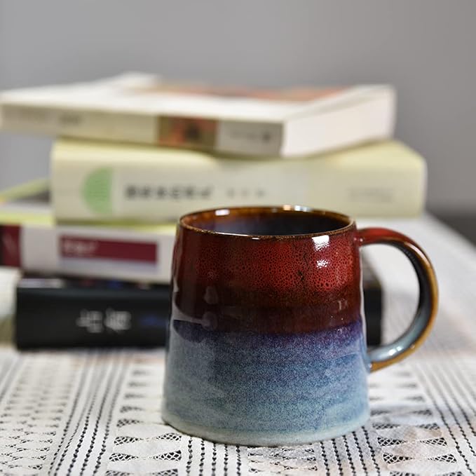 Large Ceramic Coffee Mug, Pottery Mug,Tea Cup for Office and Home,Handmade Pottery Coffee Mugs,16.5 Oz,Dishwasher and Microwave Safe,kiln altered glaze craft (Red)