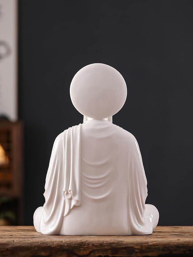 Houlu 12.8 Inch White Buddha Statue for Home Decor, Meditating Buddha Statue with Halo, Ceramic Buddha Statues Indoor/Outdoor for Meditation and Spiritual Décor