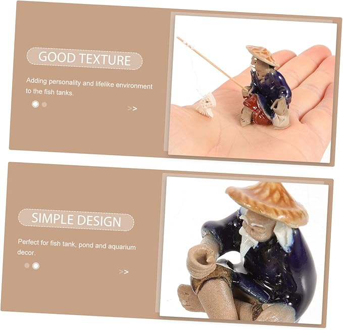 BESPORTBLE Miniature Asian Fisherman Statue Ceramic Fisherman Figurines for Aquarium Bonsai Pot Decor