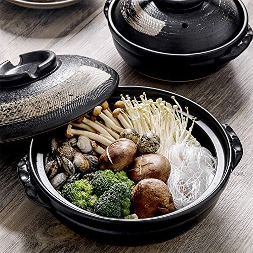 Japanese Ceramic Hot Pot, 3 Quart Clay Pot for Cooking with Lid, Heat Resistant Pot for Stew and Soup, Large Clay Cooking Pots for Nabe Pot and Korean Stone Pot Bibimbap,900ML,B