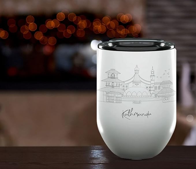 Kathmandu Skyline Wine Tumbler, Asia Skyline 12oz Wine Tumbler, Custom Wine Tumblers Gift For Birthday, Spill Resistant Tumblers for Women, Personalized Wine Tumbler