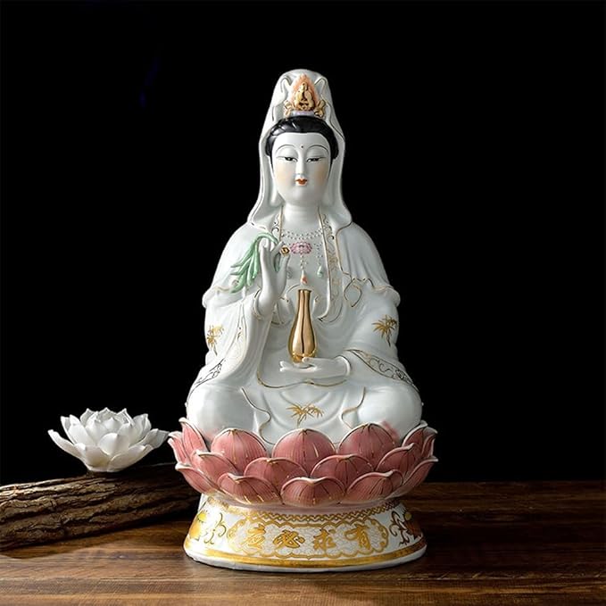Guan Yin Statue Ceramics Quan Yin Statue Buddhist Avalokiteshvara Kuanyin/Buddhism Statue on Lotus -Best Chinese Feng Shui Gifts