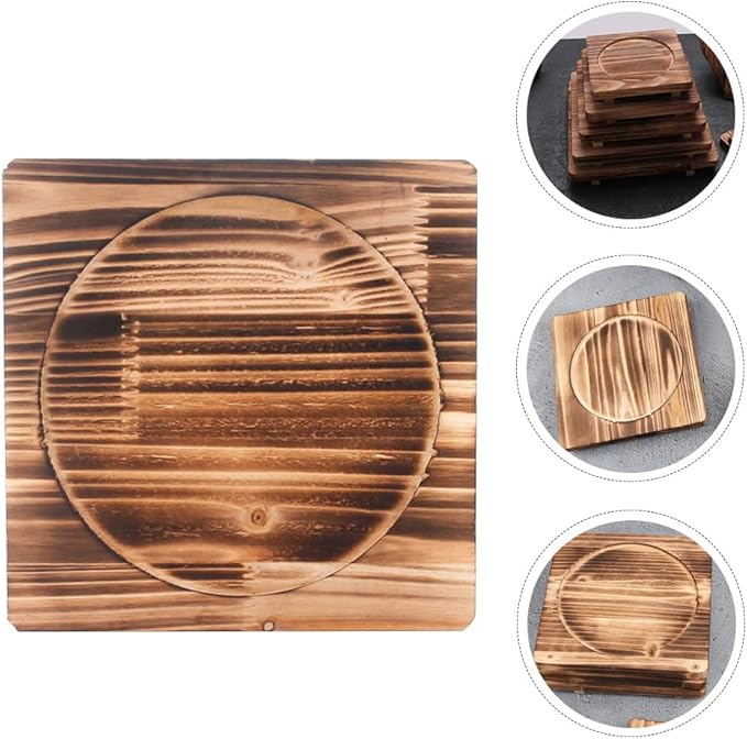Unomor 2pcs Heat Insulation Pad for Korean Stone Bowls, Sturdy Wooden and Stone Mat Set for Hot Dishes, Kitchen Counter Protection, 6.29 Inches