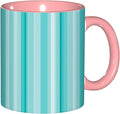 Aqua,Ceramic Coffee Mug, Ocean Lines Geometrical Image, Funny Tea Cup, 6 Colors to Choose, 11 Oz, Dishwasher and Microwave Safe (Pink)