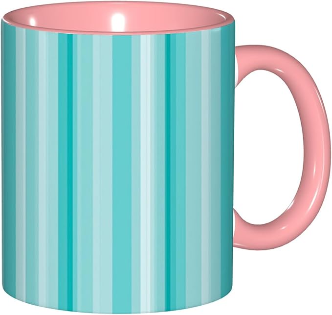 Aqua,Ceramic Coffee Mug, Ocean Lines Geometrical Image, Funny Tea Cup, 6 Colors to Choose, 11 Oz, Dishwasher and Microwave Safe (Pink)