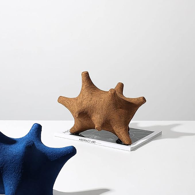 BK&MF Ceramic Polygonal Abstract Ornament Figurine,Creative Decoration Blue Brown Statues Garden Sculptures for Office Bookshelf Decor,A,26x17.5x19.5cm(10x7x8inch)