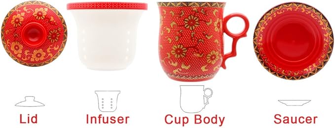 Porcelain Tea Cup with Infuser Lid and Saucer Sets - Chinese Jingdezhen Ceramics Coffee Mug Teacup Loose Leaf Tea Brewing System for Home Office