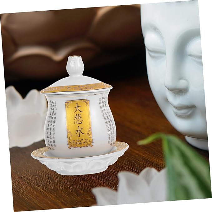 ABOOFAN Ceramic Offering Cup for Rituals Elegant Mug Decorative Chalice for Temple Ceremonies Engraved for East Asian Cultural Practices