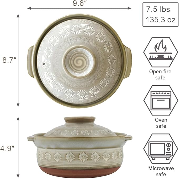 TIKUSAN Donabe Japanese Hot Pot Banko Ware Made in Japan (7 go(51 fl oz.))