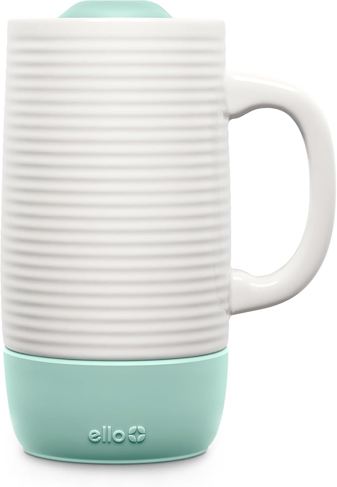 Ello Jane 18oz Ceramic Travel Mug with Handle,Splash-Resistant Slider Lid and Built-in Coaster,Perfect for Coffee and Tea,BPA Free,Dishwasher Safe,Holiday Gift Her Him,Yucca,(Pack of 12)