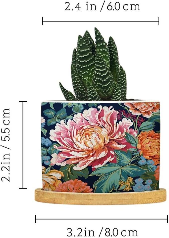 Bright and Chinoiserie Ceramic Planter Coral Peony Floral Snake Plant Live Indoor with Pot with Drainage Holes and Saucers Pot for Pots Outdoor Indoor Plants