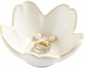 Pearl White Flower Jewelry Dish Ceramic Ring Holder Tray for Vanity, Small Ring Dish Trinket Bowl Aesthetic Nightstand/Bathroom Decor, Women's Gift for Christmas, Birthday, Mother's Day, Anniversary