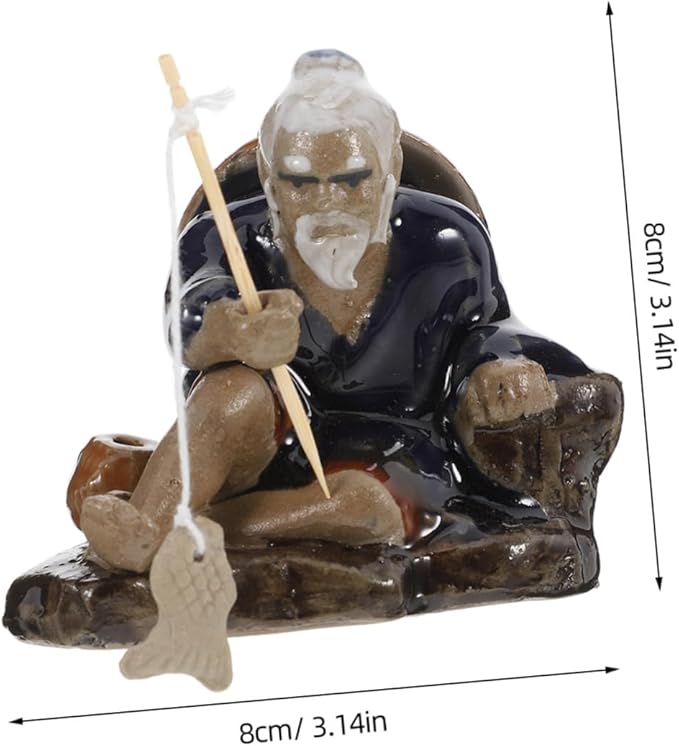 Aquarium Ceramic Figures Fish Tank Decorations Little Fisherman Ceramic Fish Figurines Sitting Fishing Figurines Sandstone Fishing Statue Garden Fish Sculptures Ceramics
