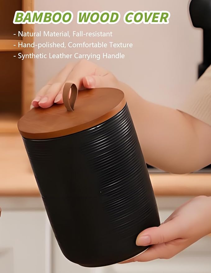 Ceramic Canister with Airtight Seal Lid, Kitchen Canisters for Countertop, Black Food Storage Jar for Flour, Coffee Bean, Sugar, Tea, Spices and More, Home Decor (800ml/27.05oz)