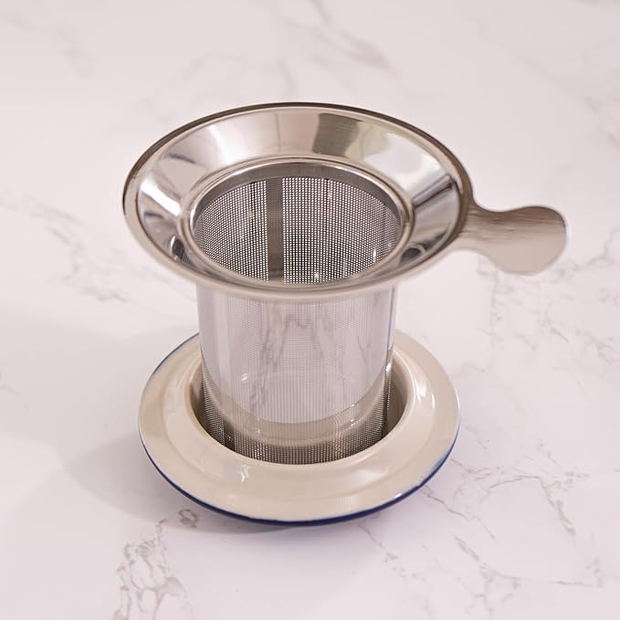 Urban Tokyo Tea Mug With Lid and Stainless Steel Infuser For Loose Leaf Tea Bag Tea Cup 15oz Porcelain Hot Beverage Everyday Use Home Office (Crane Moon)