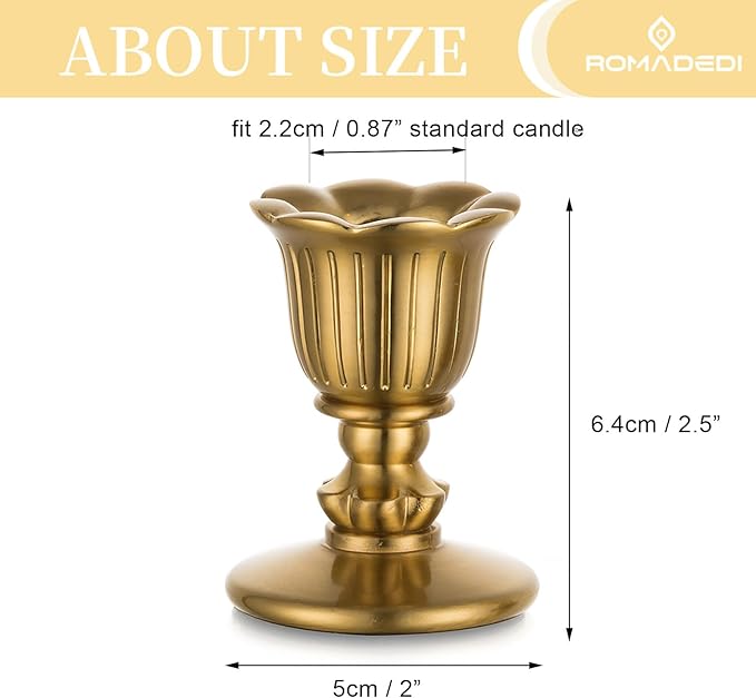 Vintage Candlestick Candle Holders Brass - Romadedi Taper Gold Candle Stick Victorian Style for Table Centerpiece Wedding Festive Christmas Mantel Decoration or Home Decor Set of 2