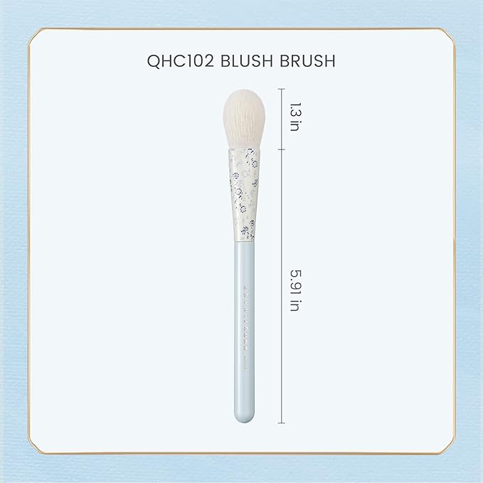 Indigo Artisan Series Oval Blush Brush - Egg-Shaped Nylon Bristles for Powder/Cream Blush & Bronzer, Hand-Painted Blue Porcelain Ferrule & Lacquered Handle (QHC 102)