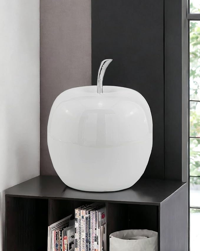 Modern Day Accents 3772 Manzana XL White Apple, Fruit Decor, Teacher Gifts, School, Teacher Decor, Apple Gifts, Office Desk Decor, Home Decor, White, Silver Stem, Sculpture, Aluminum, 11" Lx11 Wx13 H