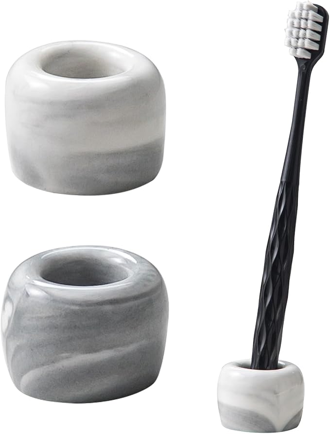 Yundu Mini Ceramics Toothbrush Holders Stand for Bathroom Vanity Countertops,Creative Marble Ceramics Toothbrush Holders Set of 2