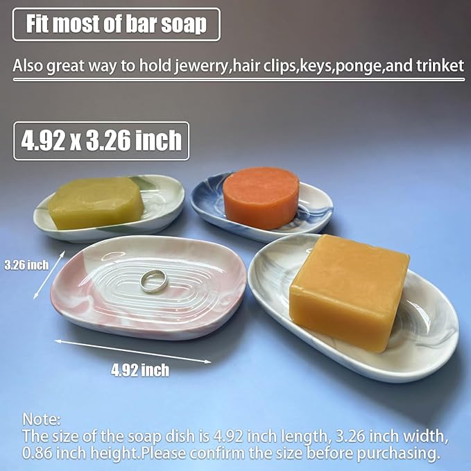 Soap Dish Ceramic, Decorative Ceramic Soap Holder with Unique Marble Textures, Bar Soap Holder for Shower, Bathroom, Kitchen, Tubs, Sink, Hotels, Counters (Pink Texture)