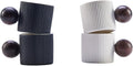 Ceramic Mini Espresso Cups Demitasse Cups with Round Wooden Handle Vertical Stripes Tea Cups (Black/White, 4pcs)