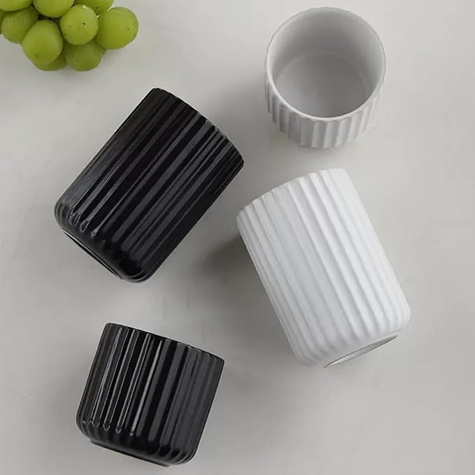 Nordic Ceramic Mug, Japanese Tea Cup 10oz Striped Cup No Handle Drinking Cup for Latte Milk Water Beverage Juice Microwave and Dishwasher Safe (Matte White)