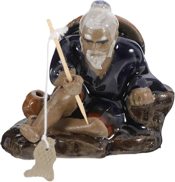 Aquarium Ceramic Figures Fish Tank Decorations Little Fisherman Ceramic Fish Figurines Sitting Fishing Figurines Sandstone Fishing Statue Garden Fish Sculptures Ceramics