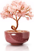 Rose Quartz Crystal Tree,Romantic Office Desk Bedroom Decor,Handmade Copper Wire in Crackle Ceramic Base,Spiritual Gift for Her