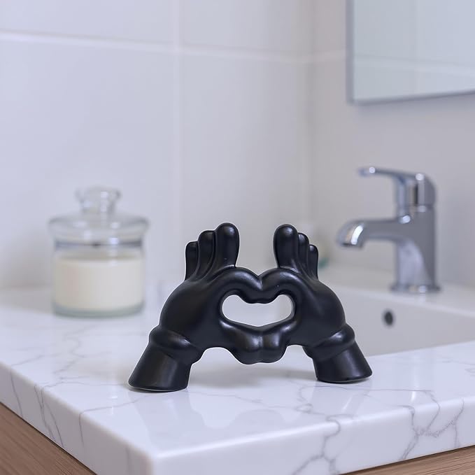 Zerzsy Set of 2 Heart Hands Sculpture Figurine Decor, Modern Style Sculptures Decorative Loving Finger Statues, Valentines Day Decorations for Office Home Decor - Black&White