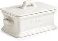 Butter Dish with Lid, Ceramic Butter Dish for Countertop Butter Holder Container Large Butter Keeper for East West Coast Butter, Mother's Day Kitchen Decor, White