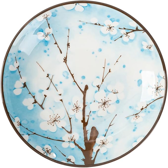 TJ Global Set of 4 Japanese Pottery Ceramic 7 Inch Plates for Any Meal and Any Dish, Japanese Dinnerware and Tableware Comes in Assorted Colors with Cherry Blossom Design