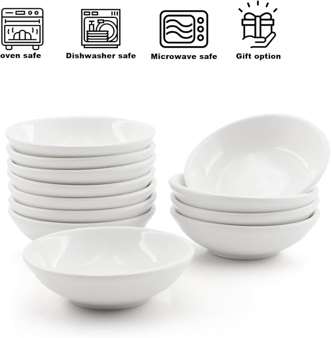 12 Pack Soy Sauce Dish Ceramic Dipping Bowls Bulk, 1.2 Oz White Dipping Sauce Bowls/Dishes, Small Dipping Sauce Cups for Sushi Ketchup Olive Oil Appetizer