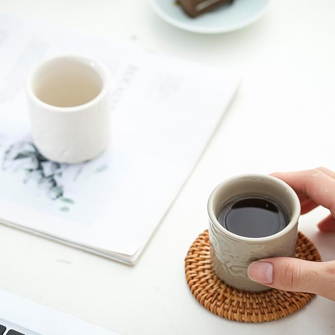 Ceramic Espresso Cups Set of 2-3oz Demitasse Cups for Coffee & Tea, No Handles, Durable & Dishwasher Safe (gray, 2)