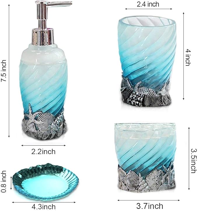 Set, 5 PCS Bath Ensemble Set Includes Soap Dispenser, Soap Dish, Tumbler, Toothbrush Holder - Polyresin Glass for Home, Office, Superior Hotel